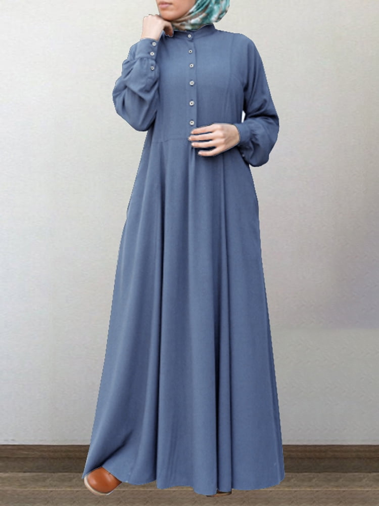 ZANZEA Muslim Dress Women Buttons Long ...